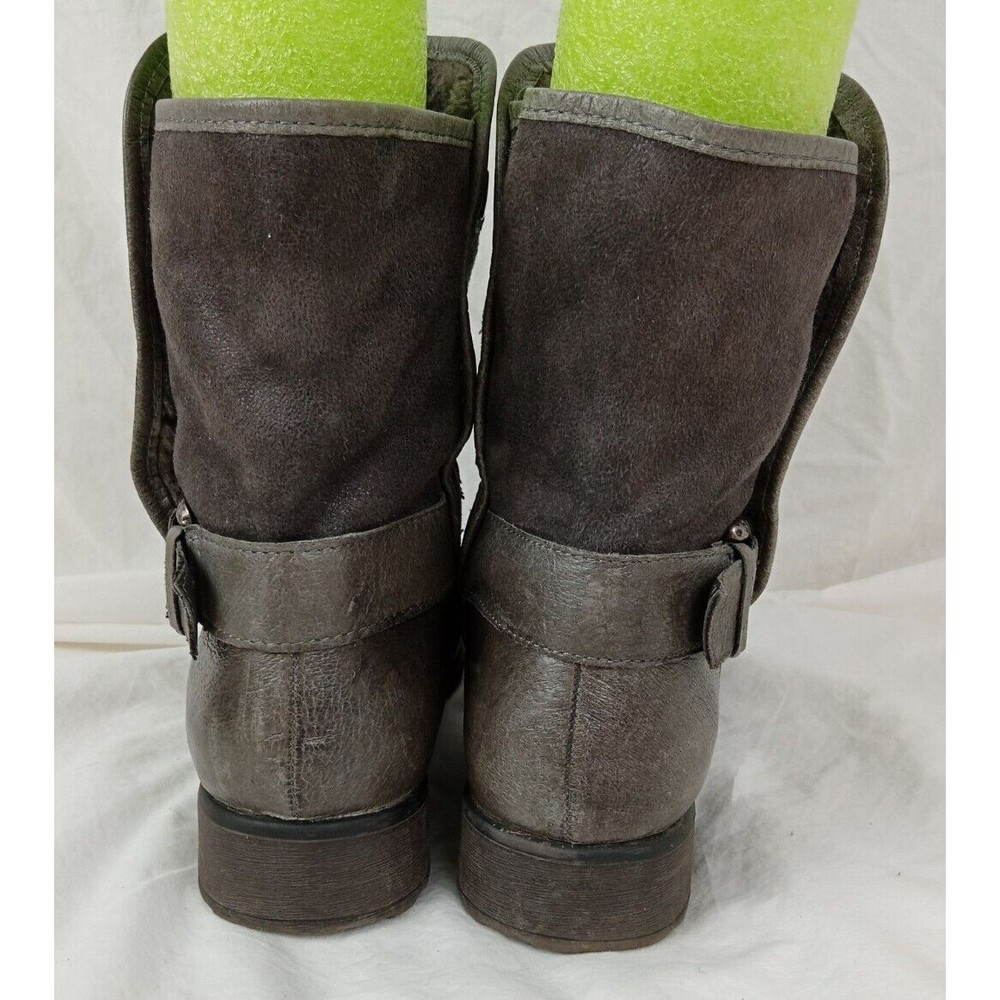 Bare Traps Select Gray Taupe Leather Ankle Boots Faux Fur Lined Womens 8 M - Picture 4 of 8